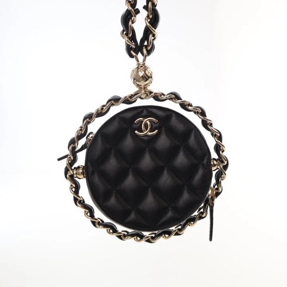 Chanel  Lambskin Quilted Chain Round Mini Clutch Black - Picture 5 of 16